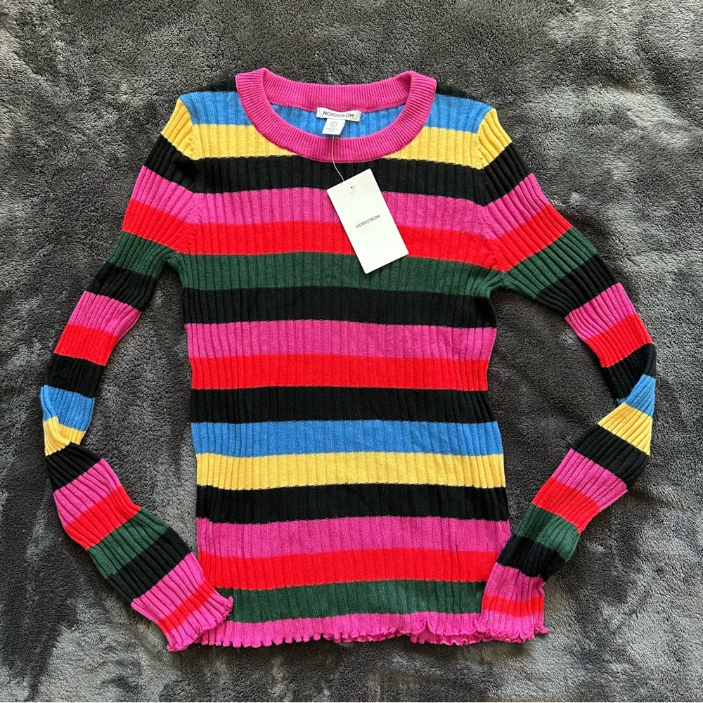 Kids Nordstrom Rainbow Stripe Ribbed Sweater XL‎